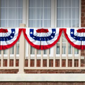 1 Pack USA Pleated Fan Flag 1.5x3 Feet American USA Bunting Decoration Flags PRINTED 150D Patriotic Stars and Stripes with Canvas Header and Brass Gro